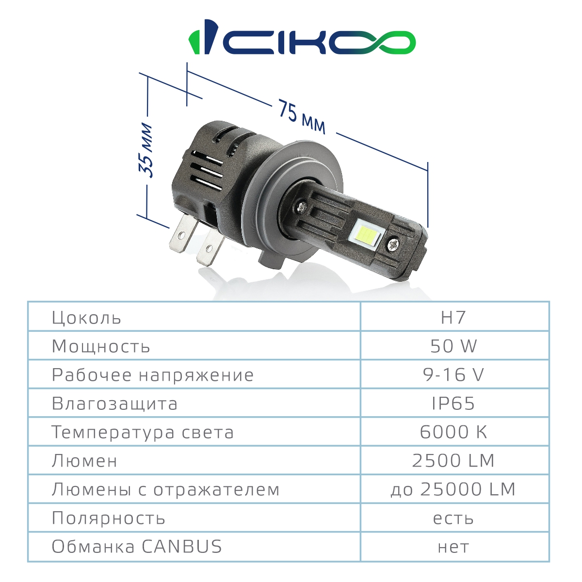 CL5007 H7 Светодиодные LED лампы CIKOO 2 шт 50W x2